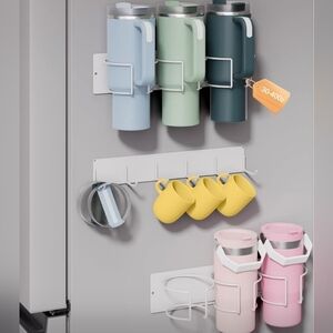 Magnetic Cup Holderwith 6 Hook Rack, Tumbler Organizer for Fridge
